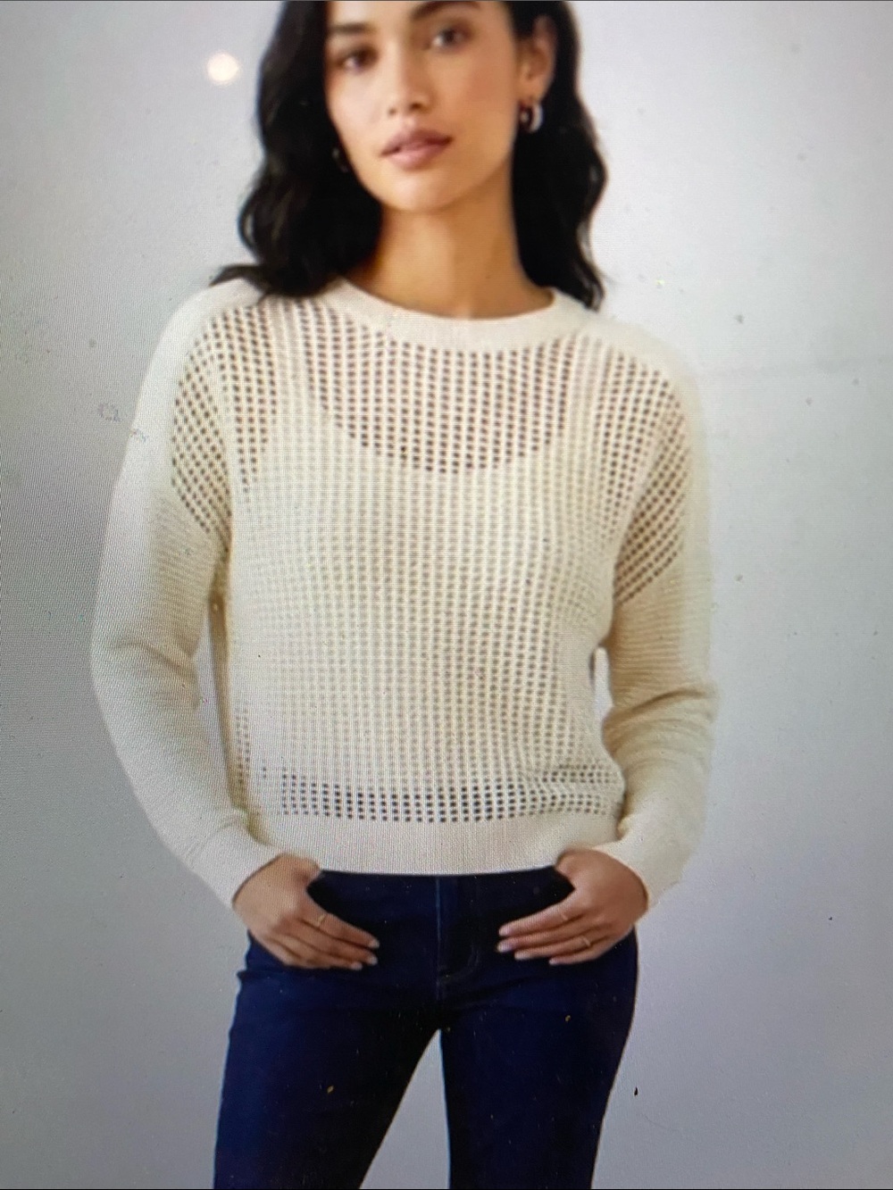 TIBI Cream Open Knit Cotton Sweater